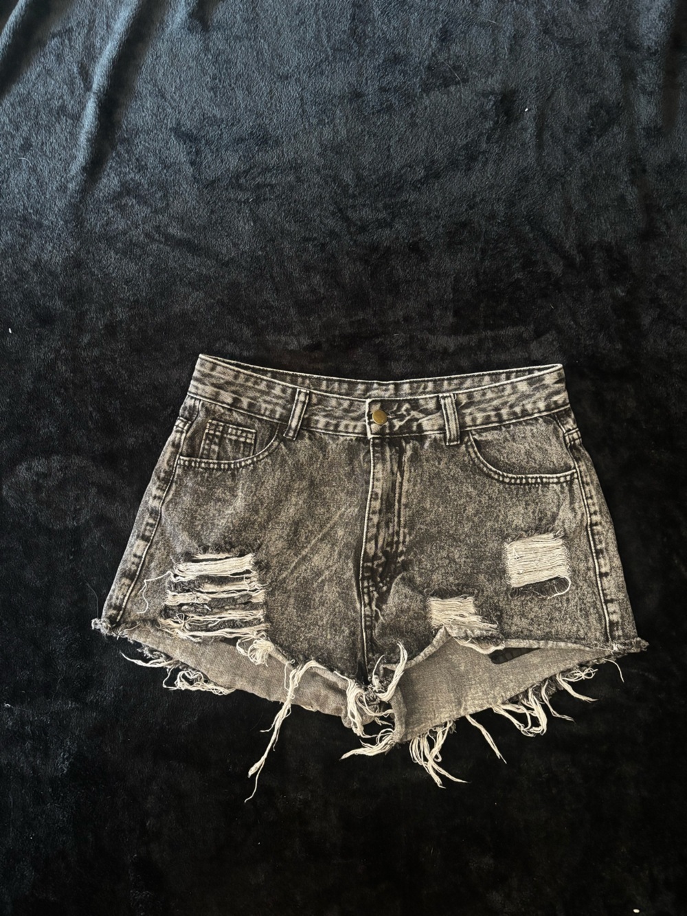 SHEIN Black Wash Distressed High-Rise Jean Shorts